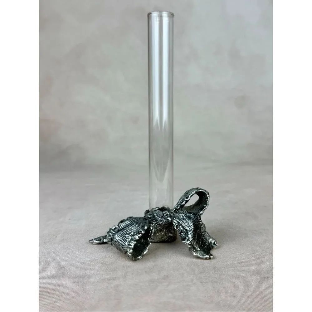 Vintage Glass & Metzke Pewter Bud Vase Single Flower Beautiful Ribbon Base